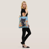 Cute Black Kitten met bloemen Tote Bag (Op model)