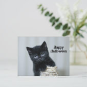 Cute Black Kitten Twine Foto Halloween Briefkaart (Staand voorkant)