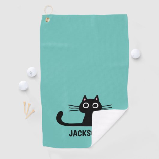 Cute Black Kitty Cat | Cool Kitten, gepersonalisee Golfhanddoek (Insitu)