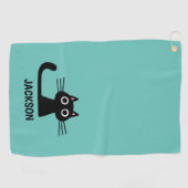 Cute Black Kitty Cat | Cool Kitten, gepersonalisee Golfhanddoek (Horizontaal)