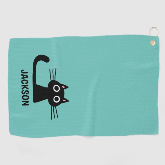 Cute Black Kitty Cat | Cool Kitten, gepersonalisee Golfhanddoek (Horizontaal)