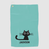 Cute Black Kitty Cat | Cool Kitten, gepersonalisee Golfhanddoek (Voorkant)