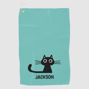 Cute Black Kitty Cat   Cool Kitten, gepersonalisee Golfhanddoek
