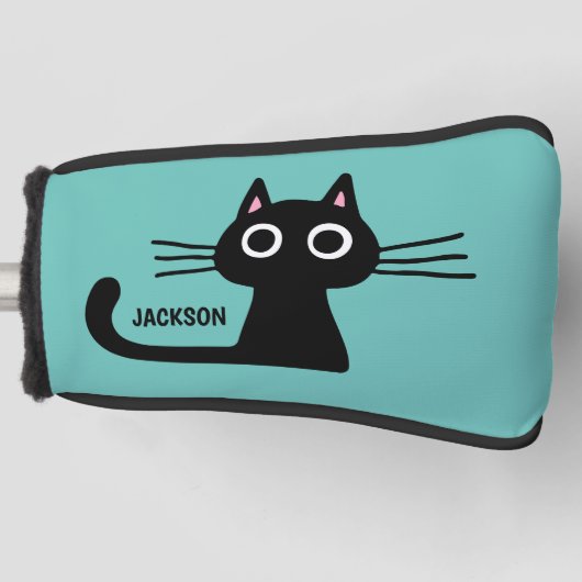 Cute Black Kitty Cat | Cool Kitten, gepersonalisee Golfheadcover (Voorkant)