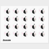 Cute black kitty cat met bloemen Dank je Ronde Sticker (Vel)