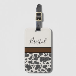 Cute Black Koe Spots Animal Print Persoonlijk Bagagelabel