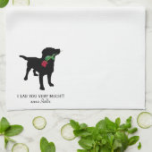 Cute Black Lab Dog houdt Red Rose Kitchen Towel va Theedoek (Gevouwen)