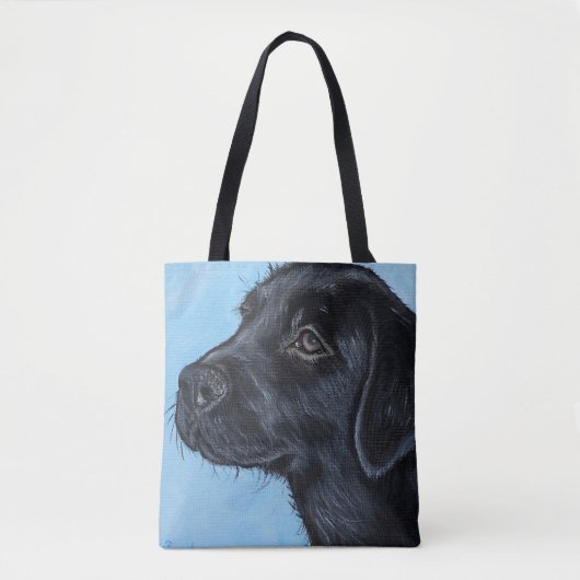 Cute Black Labrador Puppy Painting Tote Bag (Voorkant)