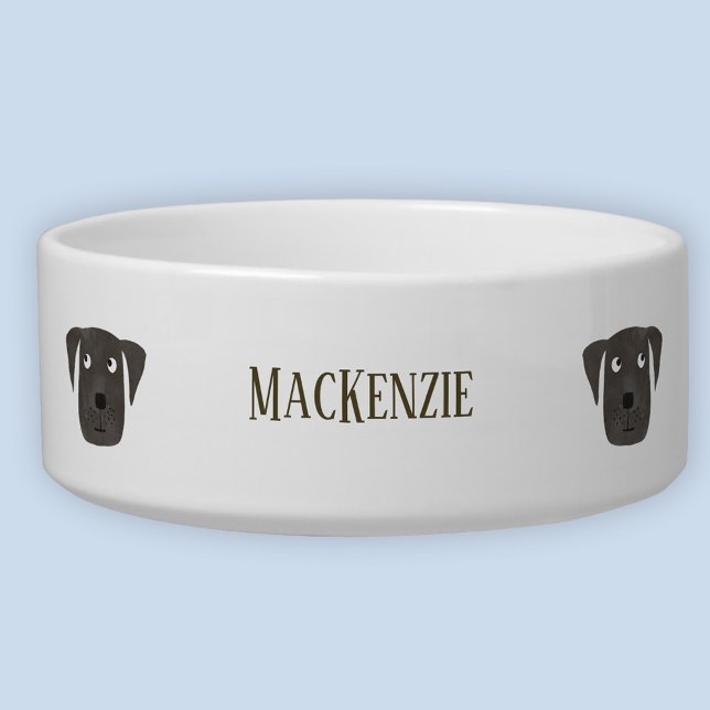 Cute Black Labrador Retriever Dog Aangepaste naam Voerbakje (Fun Black Labrador Retriever Dog personalized name pet bowl)