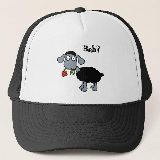 Cute Black Lamb Sheep met Red Flower Funny Trucker Pet (Voorkant)