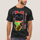 Cute Black Lucky Cat Maneki Neko Beckoning Fortune T-shirt (Voorkant)