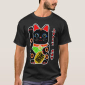 Cute Black Lucky Cat Maneki Neko Beckoning Fortune T-shirt (Voorkant)
