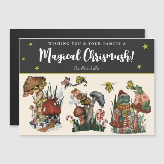 Cute Black Magic Mushroom Magnetic Kerstkaart (Voorkant / Achterkant)