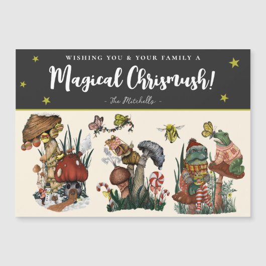 Cute Black Magic Mushroom Magnetic Kerstkaart (Voorkant)