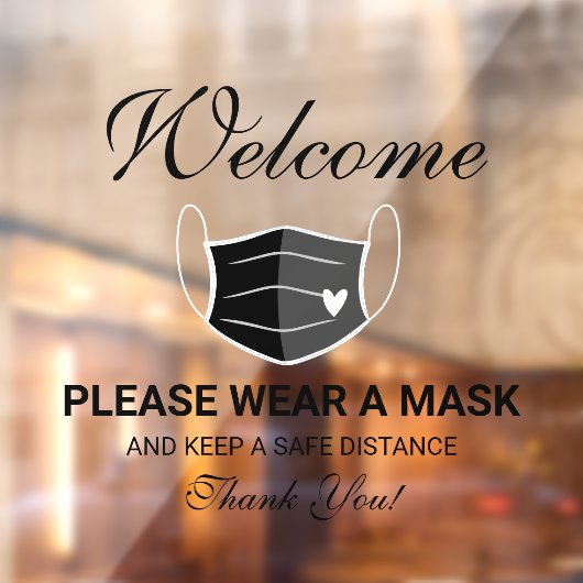 Cute Black Mask Requirements Business Welcome Raamsticker (Vel 2)