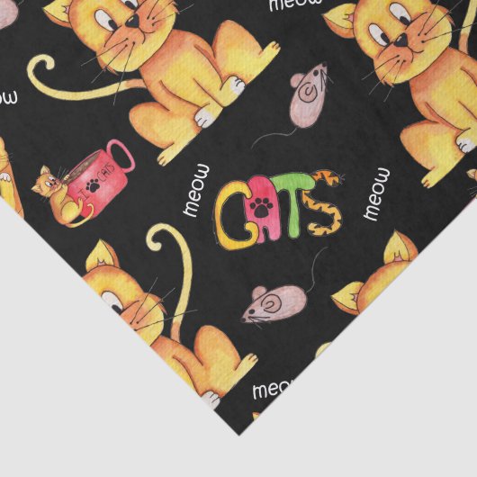 Cute Black Meow Cats Tissuepapier (Detail)