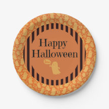 Cute Black Oranje Ghost Happy Halloween Party