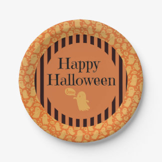 Cute Black Oranje Ghost Happy Halloween Party Papieren Bordje