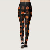 Cute Black Oranje Jack O Lantern Pattern Halloween Leggings (Achterkant)