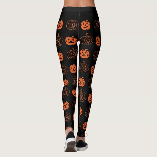 Cute Black Oranje Jack O Lantern Pattern Halloween Leggings (Achterkant)