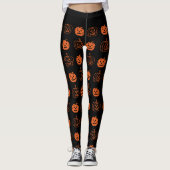 Cute Black Oranje Jack O Lantern Pattern Halloween Leggings (Voorkant)