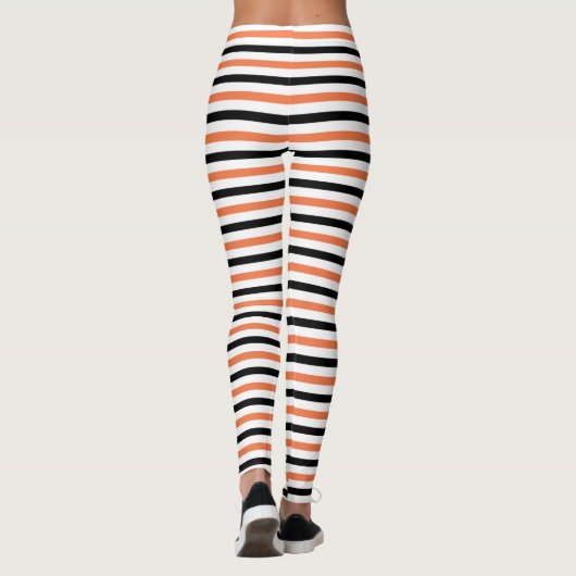 Cute Black Oranje & White Stripe Pattern Halloween Leggings (Achterkant)