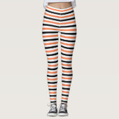 Cute Black Oranje & White Stripe Pattern Halloween Leggings (Voorkant)