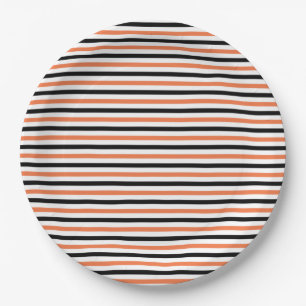 Cute Black Oranje & White Stripe Pattern Halloween Papieren Bordje