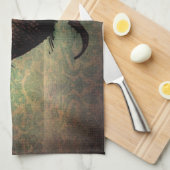 Cute Black Oriental Cat Theedoek (Quarter Fold)