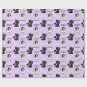 Cute Black Paarse Chibi Dragon Custom Photo Text Cadeaupapier (Vlak)