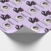 Cute Black Paarse Chibi Dragon Custom Photo Text Cadeaupapier (Hoek)