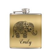 Cute Black Paisley Elephant Gold Background Heupfles (Voorkant)