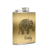 Cute Black Paisley Elephant Gold Background Heupfles (Rechts)
