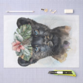 Cute Black Panther Cub Floral Wild Cat Waterverf Tissuepapier (Craft)