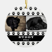 Cute Black Paw Pattern Dog Photo Collage Keepslag Keramisch Ornament (Voorkant)
