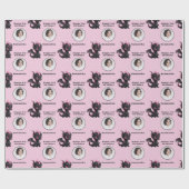 Cute Black Pink Chibi Dragon Custom Photo Text Cadeaupapier (Vlak)