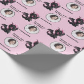 Cute Black Pink Chibi Dragon Custom Photo Text Cadeaupapier (Hoek)