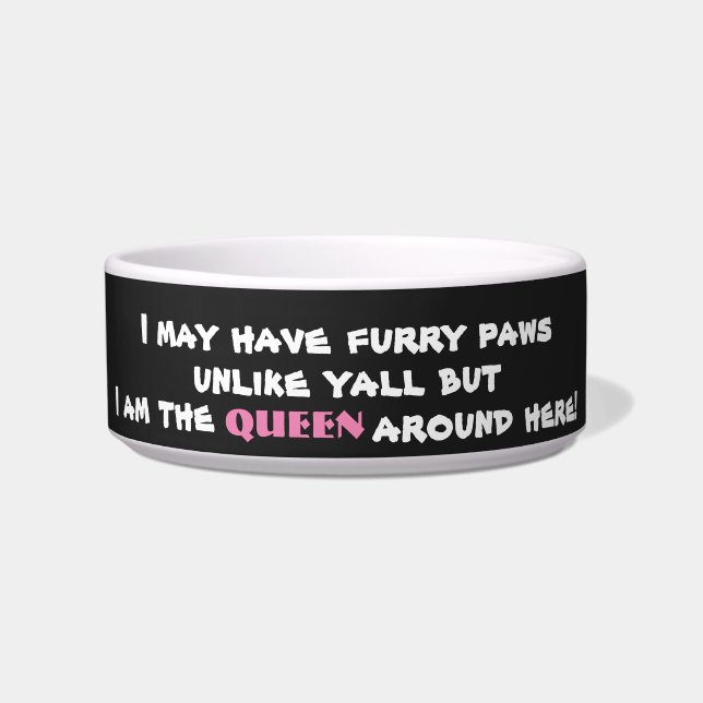 Cute Black Pink Queen Typography Dog Bowl Voerbakje (Voorkant)