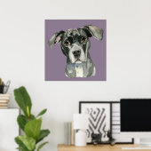 Cute Black Pit Bull Dog Waterverf Portret Poster (Thuiskantoor)