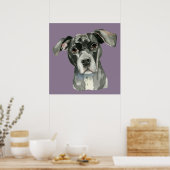 Cute Black Pit Bull Dog Waterverf Portret Poster (Keuken)