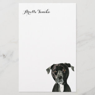 Cute Black Pitbull Dog Deep in Dacht Briefpapier