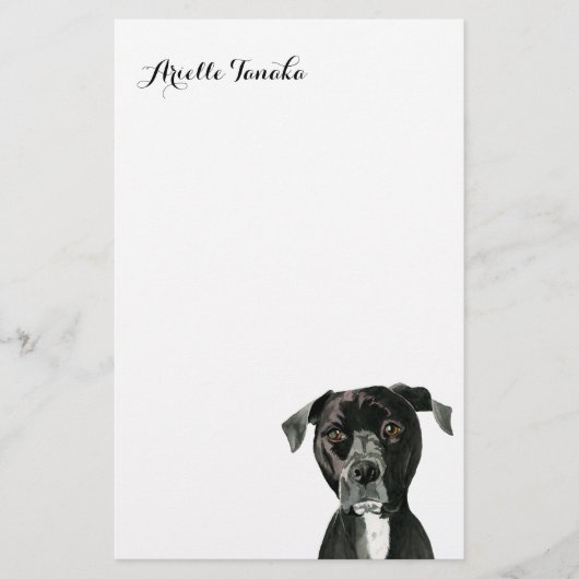 Cute Black Pitbull Dog Deep in Dacht Briefpapier (Voorkant)
