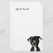 Cute Black Pitbull Dog Deep in Dacht Briefpapier (Voorkant / Achterkant)