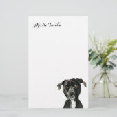 Cute Black Pitbull Dog Deep in Dacht Briefpapier (Staand voorkant)
