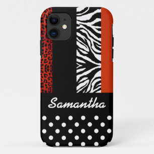 Cute Black Polka Dot Animal Print Custom Name Case-Mate iPhone Case