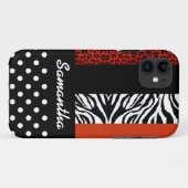 Cute Black Polka Dot Animal Print Custom Name Case-Mate iPhone Case (Achterkant (horizontaal))