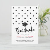 Cute Black Polka Dots Gradup Cap Aankondiging (Staand voorkant)