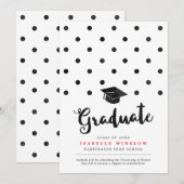 Cute Black Polka Dots Gradup Cap Aankondiging (Voorkant / Achterkant)