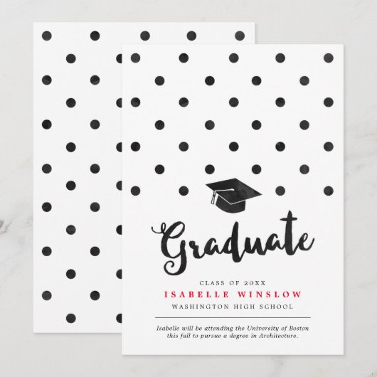 Cute Black Polka Dots Gradup Cap Aankondiging (Voorkant / Achterkant)