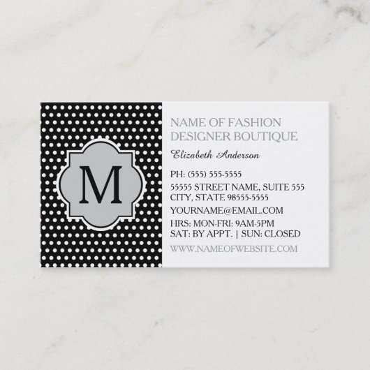 Cute Black Polka Dots with Girly Monogram Boutique Visitekaartje (Voorkant)